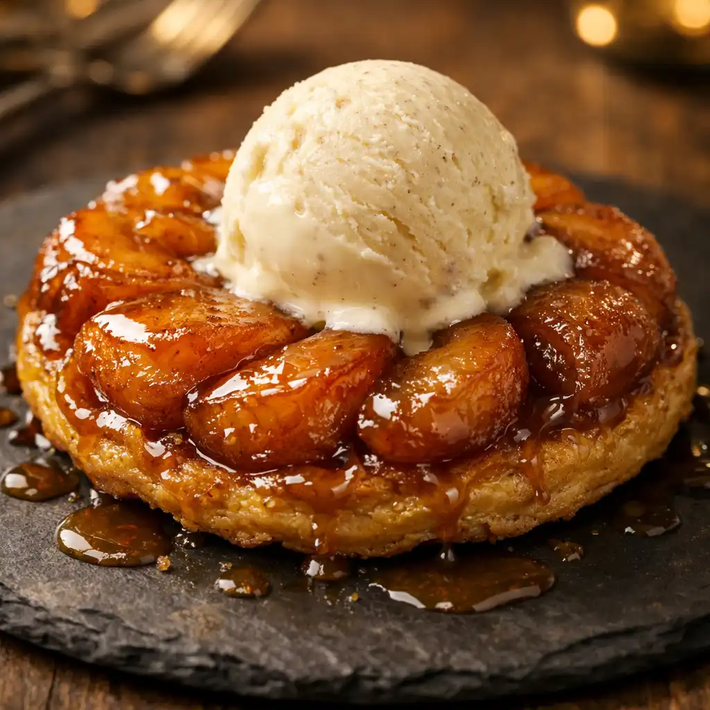 Tarte Tatin aux pommes caramélisées avec glace à la vanille