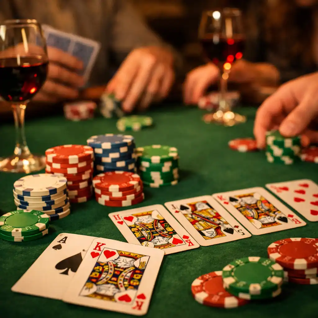 Table de poker pendant une soirée